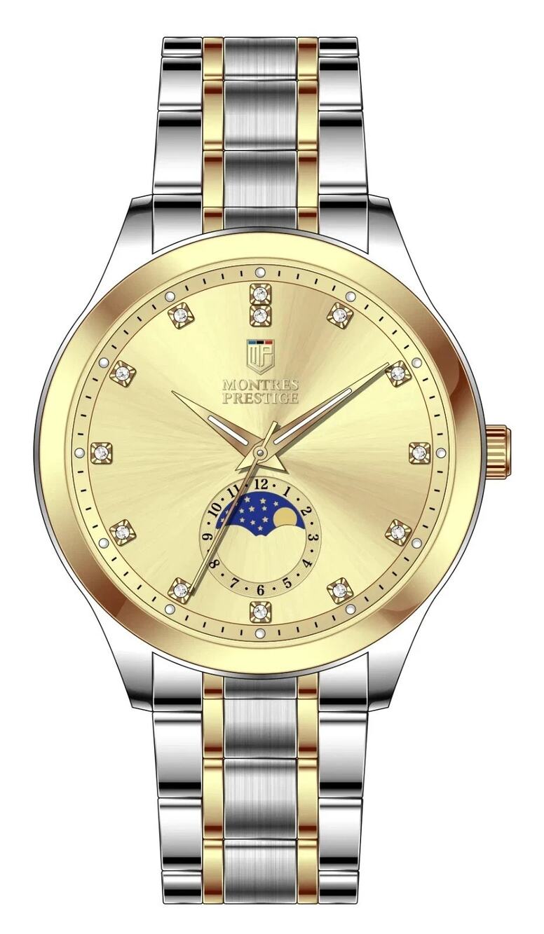 Men's Dress Watch 42mm Silver Gold Two Tone Stainless Steel Montres Prestige